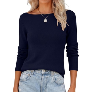 image:imageANRABESS Womens Long Sleeve Boat Neck Lightweight Fitted Sweater  Wool Blend Soft Knit Comfy Soft Slim Fit Pullover Top Business Casual Outfits Work Fall Spring Transition ClothesNavy Blue