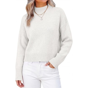 image:imageANRABESS Womens Long Sleeve Mock Neck Cropped Sweaters  Lightweight Ribbed Knit Pullover Sweater Tops Classic Soft Comfy Business Casual Work Travel Vacation Fall Winter OutfitsWhite