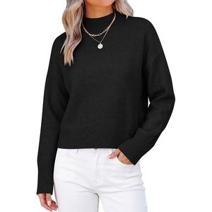 image:imageANRABESS Womens Long Sleeve Mock Neck Cropped Sweaters  Lightweight Ribbed Knit Pullover Sweater Tops Classic Soft Comfy Business Casual Work Travel Vacation Fall Winter OutfitsBlack