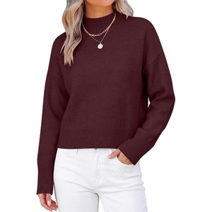 image:imageANRABESS Womens Long Sleeve Mock Neck Cropped Sweaters  Lightweight Ribbed Knit Pullover Sweater Tops Classic Soft Comfy Business Casual Work Travel Vacation Fall Winter OutfitsDark Red