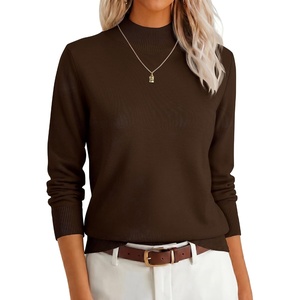 image:imageANRABESS Womens Long Sleeve Mock Neck Pullover Sweaters  Lightweight Crewneck Sweater 2026 Fall Fashion Outfits Soft KnittedWork Business Casual TopEveryday Wear Winter ClothingCoffee