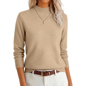 image:imageANRABESS Womens Long Sleeve Mock Neck Pullover Sweaters  Lightweight Crewneck Sweater 2026 Fall Fashion Outfits Soft KnittedWork Business Casual TopEveryday Wear Winter ClothingWarm Khaki