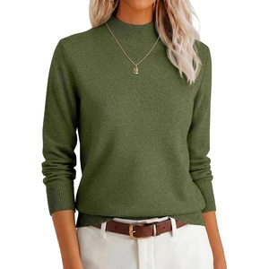 image:imageANRABESS Womens Long Sleeve Mock Neck Pullover Sweaters  Lightweight Crewneck Sweater 2026 Fall Fashion Outfits Soft KnittedWork Business Casual TopEveryday Wear Winter ClothingArmy Green