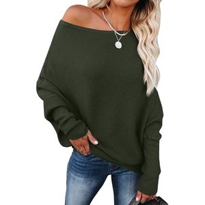 image:imageANRABESS Womens Off The Shoulder Sweater Knit Pullovers Tops  Soft StretchyLong Batwing SleeveLoose FitOversized SweaterGoing Out Tops2026 Fall FashionWinter ClothesArmy Green