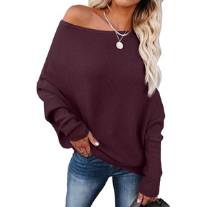 image:imageANRABESS Womens Off The Shoulder Sweater Knit Pullovers Tops  Soft StretchyLong Batwing SleeveLoose FitOversized SweaterGoing Out Tops2026 Fall FashionWinter ClothesWine Red