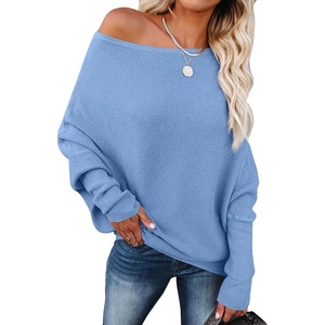 image:imageANRABESS Womens Off The Shoulder Sweater Knit Pullovers Tops  Soft StretchyLong Batwing SleeveLoose FitOversized SweaterGoing Out Tops2026 Fall FashionWinter ClothesSky