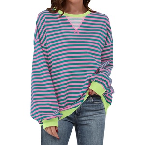 image:imageANRABESS Womens Striped Oversized Sweatshirts  2026 Fall Fashion OutfitsLightweight Comfort SweaterCrewneck Long Sleeve ShirtsColor Block PulloverTravel AllDay ClothesPink Green