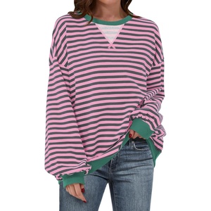 image:imageANRABESS Womens Striped Oversized Sweatshirts  2026 Fall Fashion OutfitsLightweight Comfort SweaterCrewneck Long Sleeve ShirtsColor Block PulloverTravel AllDay ClothesGrey Pink