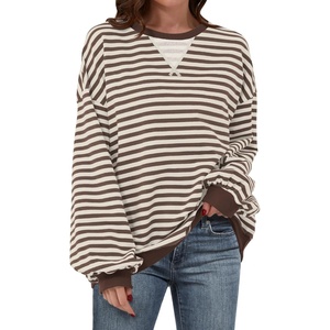 image:imageANRABESS Womens Striped Oversized Sweatshirts  2026 Fall Fashion OutfitsLightweight Comfort SweaterCrewneck Long Sleeve ShirtsColor Block PulloverTravel AllDay ClothesBrown White