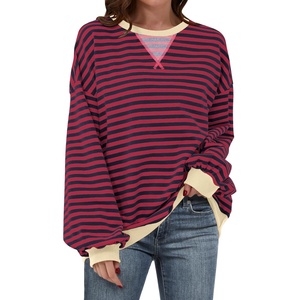 image:imageANRABESS Womens Striped Oversized Sweatshirts  2026 Fall Fashion OutfitsLightweight Comfort SweaterCrewneck Long Sleeve ShirtsColor Block PulloverTravel AllDay ClothesRed Blue
