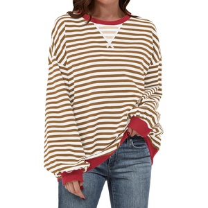 image:imageANRABESS Womens Striped Oversized Sweatshirts  2026 Fall Fashion OutfitsLightweight Comfort SweaterCrewneck Long Sleeve ShirtsColor Block PulloverTravel AllDay ClothesCaramel White