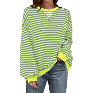 image:imageANRABESS Womens Striped Oversized Sweatshirts  2026 Fall Fashion OutfitsLightweight Comfort SweaterCrewneck Long Sleeve ShirtsColor Block PulloverTravel AllDay ClothesGrey Fluorescent Green