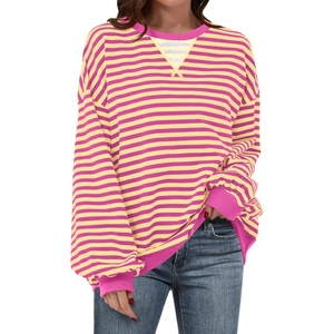 image:imageANRABESS Womens Striped Oversized Sweatshirts  2026 Fall Fashion OutfitsLightweight Comfort SweaterCrewneck Long Sleeve ShirtsColor Block PulloverTravel AllDay ClothesHot Pink Yellow