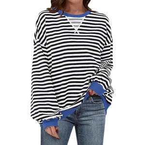 image:imageANRABESS Womens Striped Oversized Sweatshirts  2026 Fall Fashion OutfitsLightweight Comfort SweaterCrewneck Long Sleeve ShirtsColor Block PulloverTravel AllDay ClothesBlack White