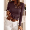 image:imageANRABESS Long Sleeve Shirts for Women Slim Fit Top  Crew Neck Lightweight SweatersCozy Knit PulloverFall OutfitsCasual Basic TeeOffice Travel Winter Layering ClothingDark Red