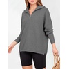 image:imageANRABESS Women Long Sleeve Quarter Zip Pullover Fall Sweater  Collared Lapel V Neck ShirtsSoft Ribbed Knit Top for LeggingsWork Business Casual OutfitsTravel Vacation ClothingDark Grey