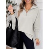 image:imageANRABESS Women Long Sleeve Quarter Zip Pullover Fall Sweater  Collared Lapel V Neck ShirtsSoft Ribbed Knit Top for LeggingsWork Business Casual OutfitsTravel Vacation ClothingGray