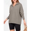 image:imageANRABESS Women Long Sleeve Quarter Zip Pullover Fall Sweater  Collared Lapel V Neck ShirtsSoft Ribbed Knit Top for LeggingsWork Business Casual OutfitsTravel Vacation ClothingGrey Khaki