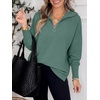image:imageANRABESS Women Long Sleeve Quarter Zip Pullover Fall Sweater  Collared Lapel V Neck ShirtsSoft Ribbed Knit Top for LeggingsWork Business Casual OutfitsTravel Vacation ClothingGreen