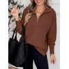 image:imageANRABESS Women Long Sleeve Quarter Zip Pullover Fall Sweater  Collared Lapel V Neck ShirtsSoft Ribbed Knit Top for LeggingsWork Business Casual OutfitsTravel Vacation ClothingBurnt Brown