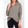 image:imageANRABESS Women Long Sleeve Quarter Zip Pullover Fall Sweater  Collared Lapel V Neck ShirtsSoft Ribbed Knit Top for LeggingsWork Business Casual OutfitsTravel Vacation ClothingGrey Khaki