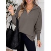 image:imageANRABESS Women Long Sleeve Quarter Zip Pullover Fall Sweater  Collared Lapel V Neck ShirtsSoft Ribbed Knit Top for LeggingsWork Business Casual OutfitsTravel Vacation ClothingGray Coffee
