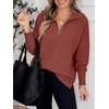 image:imageANRABESS Women Long Sleeve Quarter Zip Pullover Fall Sweater  Collared Lapel V Neck ShirtsSoft Ribbed Knit Top for LeggingsWork Business Casual OutfitsTravel Vacation ClothingRust