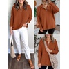image:imageANRABESS Women Long Sleeve Quarter Zip Pullover Fall Sweater  Collared Lapel V Neck ShirtsSoft Ribbed Knit Top for LeggingsWork Business Casual OutfitsTravel Vacation ClothingBrown