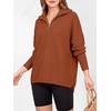 image:imageANRABESS Women Long Sleeve Quarter Zip Pullover Fall Sweater  Collared Lapel V Neck ShirtsSoft Ribbed Knit Top for LeggingsWork Business Casual OutfitsTravel Vacation ClothingBrown