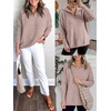 image:imageANRABESS Women Long Sleeve Quarter Zip Pullover Fall Sweater  Collared Lapel V Neck ShirtsSoft Ribbed Knit Top for LeggingsWork Business Casual OutfitsTravel Vacation ClothingCamel