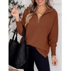 image:imageANRABESS Women Long Sleeve Quarter Zip Pullover Fall Sweater  Collared Lapel V Neck ShirtsSoft Ribbed Knit Top for LeggingsWork Business Casual OutfitsTravel Vacation ClothingCaramel