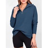 image:imageANRABESS Women Long Sleeve Quarter Zip Pullover Fall Sweater  Collared Lapel V Neck ShirtsSoft Ribbed Knit Top for LeggingsWork Business Casual OutfitsTravel Vacation ClothingDeep Blue