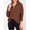 image:imageANRABESS Women Long Sleeve Quarter Zip Pullover Fall Sweater  Collared Lapel V Neck ShirtsSoft Ribbed Knit Top for LeggingsWork Business Casual OutfitsTravel Vacation ClothingBurnt Brown