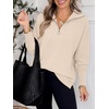 image:imageANRABESS Women Long Sleeve Quarter Zip Pullover Fall Sweater  Collared Lapel V Neck ShirtsSoft Ribbed Knit Top for LeggingsWork Business Casual OutfitsTravel Vacation ClothingParchment