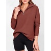 image:imageANRABESS Women Long Sleeve Quarter Zip Pullover Fall Sweater  Collared Lapel V Neck ShirtsSoft Ribbed Knit Top for LeggingsWork Business Casual OutfitsTravel Vacation ClothingRust