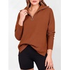 image:imageANRABESS Women Long Sleeve Quarter Zip Pullover Fall Sweater  Collared Lapel V Neck ShirtsSoft Ribbed Knit Top for LeggingsWork Business Casual OutfitsTravel Vacation ClothingBrown