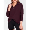 image:imageANRABESS Women Long Sleeve Quarter Zip Pullover Fall Sweater  Collared Lapel V Neck ShirtsSoft Ribbed Knit Top for LeggingsWork Business Casual OutfitsTravel Vacation ClothingWine Red