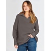 image:imageANRABESS Women Long Sleeve Quarter Zip Pullover Fall Sweater  Collared Lapel V Neck ShirtsSoft Ribbed Knit Top for LeggingsWork Business Casual OutfitsTravel Vacation ClothingGray Coffee