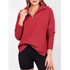 image:imageANRABESS Women Long Sleeve Quarter Zip Pullover Fall Sweater  Collared Lapel V Neck ShirtsSoft Ribbed Knit Top for LeggingsWork Business Casual OutfitsTravel Vacation ClothingRed