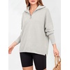 image:imageANRABESS Women Long Sleeve Quarter Zip Pullover Fall Sweater  Collared Lapel V Neck ShirtsSoft Ribbed Knit Top for LeggingsWork Business Casual OutfitsTravel Vacation ClothingGray