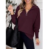 image:imageANRABESS Women Long Sleeve Quarter Zip Pullover Fall Sweater  Collared Lapel V Neck ShirtsSoft Ribbed Knit Top for LeggingsWork Business Casual OutfitsTravel Vacation ClothingWine Red