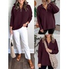 image:imageANRABESS Women Long Sleeve Quarter Zip Pullover Fall Sweater  Collared Lapel V Neck ShirtsSoft Ribbed Knit Top for LeggingsWork Business Casual OutfitsTravel Vacation ClothingWine Red