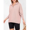 image:imageANRABESS Women Long Sleeve Quarter Zip Pullover Fall Sweater  Collared Lapel V Neck ShirtsSoft Ribbed Knit Top for LeggingsWork Business Casual OutfitsTravel Vacation ClothingPink