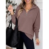 image:imageANRABESS Women Long Sleeve Quarter Zip Pullover Fall Sweater  Collared Lapel V Neck ShirtsSoft Ribbed Knit Top for LeggingsWork Business Casual OutfitsTravel Vacation ClothingNutmeg