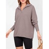 image:imageANRABESS Women Long Sleeve Quarter Zip Pullover Fall Sweater  Collared Lapel V Neck ShirtsSoft Ribbed Knit Top for LeggingsWork Business Casual OutfitsTravel Vacation ClothingPink Apricot