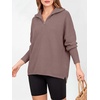 image:imageANRABESS Women Long Sleeve Quarter Zip Pullover Fall Sweater  Collared Lapel V Neck ShirtsSoft Ribbed Knit Top for LeggingsWork Business Casual OutfitsTravel Vacation ClothingNutmeg