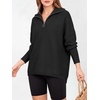 image:imageANRABESS Women Long Sleeve Quarter Zip Pullover Fall Sweater  Collared Lapel V Neck ShirtsSoft Ribbed Knit Top for LeggingsWork Business Casual OutfitsTravel Vacation ClothingBlack