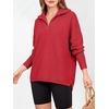 image:imageANRABESS Women Long Sleeve Quarter Zip Pullover Fall Sweater  Collared Lapel V Neck ShirtsSoft Ribbed Knit Top for LeggingsWork Business Casual OutfitsTravel Vacation ClothingRed