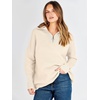 image:imageANRABESS Women Long Sleeve Quarter Zip Pullover Fall Sweater  Collared Lapel V Neck ShirtsSoft Ribbed Knit Top for LeggingsWork Business Casual OutfitsTravel Vacation ClothingParchment