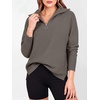 image:imageANRABESS Women Long Sleeve Quarter Zip Pullover Fall Sweater  Collared Lapel V Neck ShirtsSoft Ribbed Knit Top for LeggingsWork Business Casual OutfitsTravel Vacation ClothingGray Coffee